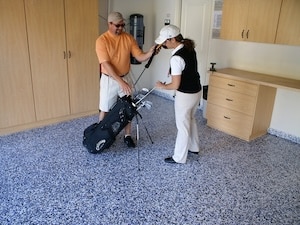 Garage Cabinetry in Tan - Roll on Rock® Flooring System